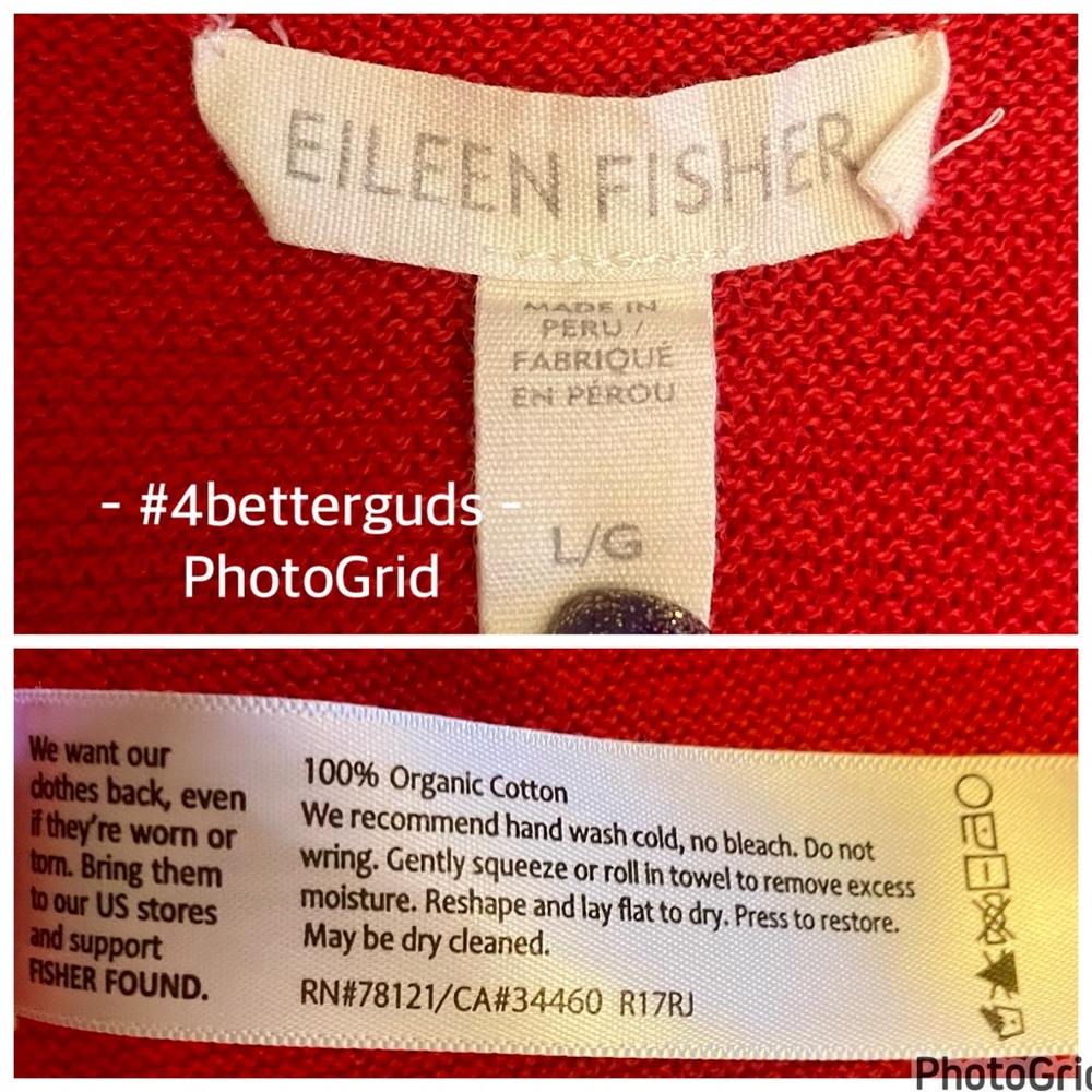 Eileen Fisher OpenโCardigan Organic Cotton Knit Sweater Red Large - Picture 7 of 16